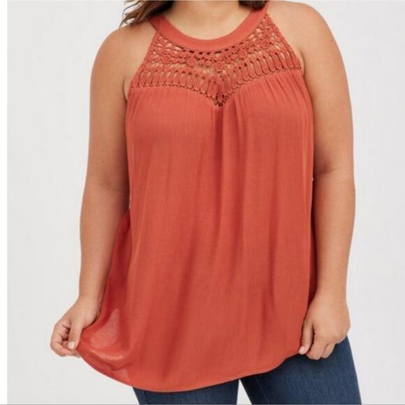 Torrid Orange Crinkle Gauze Crochet Detail Halter Tank 1X - Picture 10 of 10
